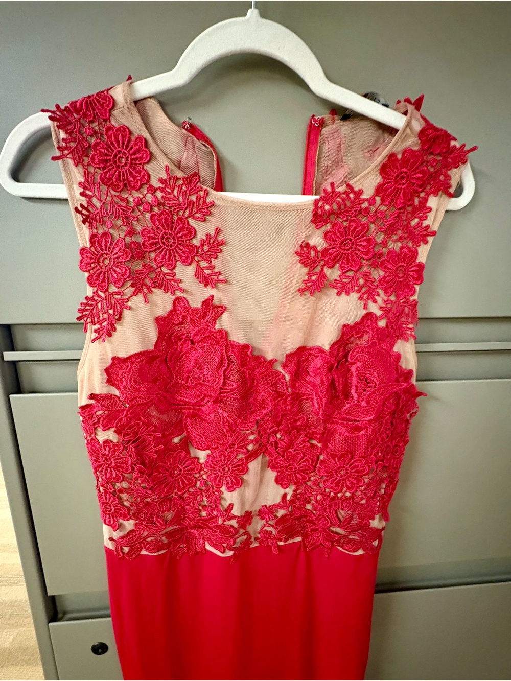 Caribbean Queen Hot Pink Lace Applique Maxi Dress